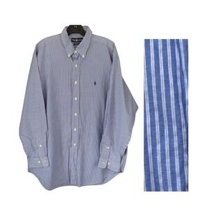 90 VTG Ralph Lauren Yarmouth Striped Button Down‎ Long Sleeve Shirt Blue 34/35